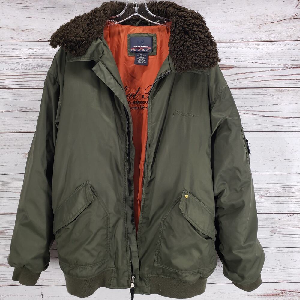 Phat Farm Green 5 Pockets Nylon Faux Fur Trim Full Zip Jacket Size 3XL